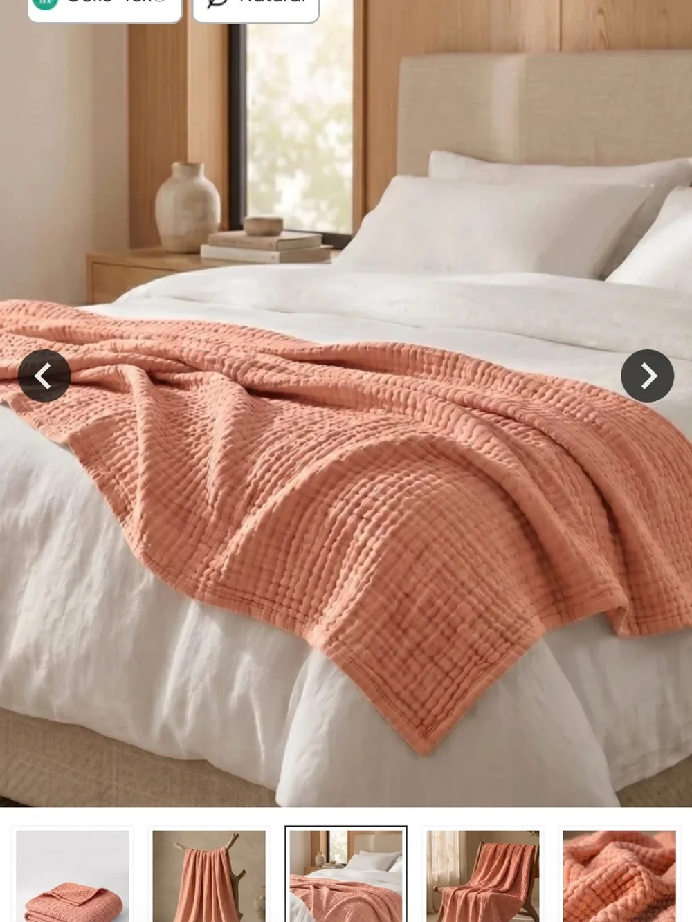 Soft Quilted Cotton Throw Blanket - peach with two pillow cases 200x230 queen